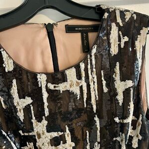 BCBGMaxAzria Black Dress with Gold Sequin Pattern